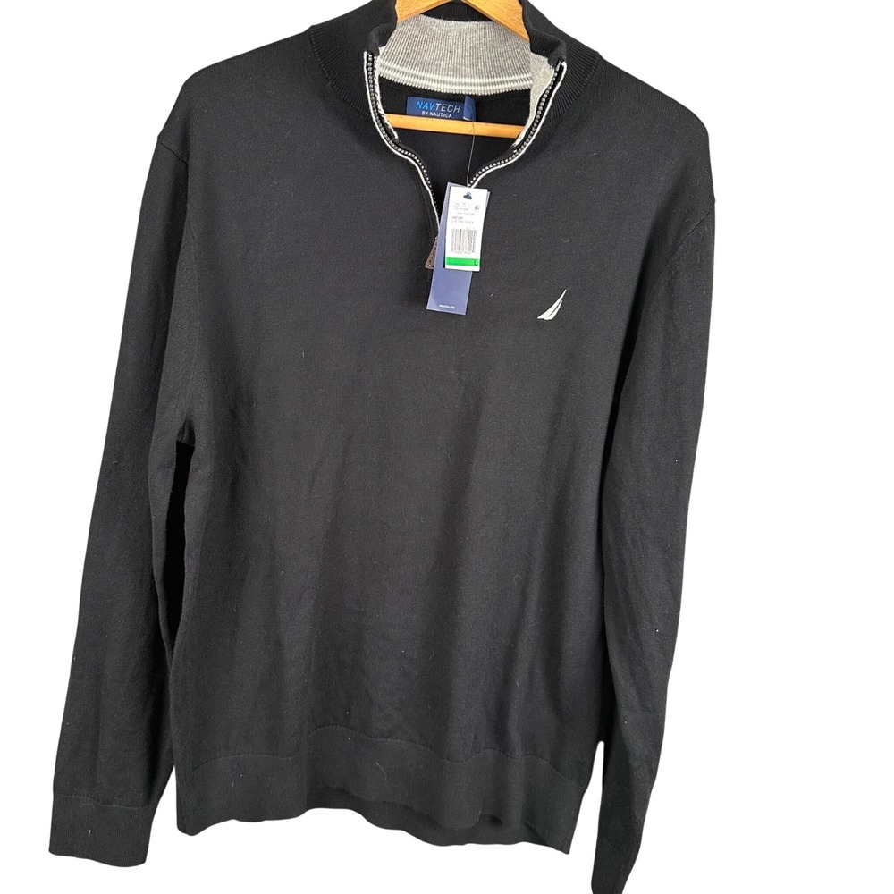 Nautica Navtech Mens Quarter Zip Sweater Black Mock Neck S47100 True Black L